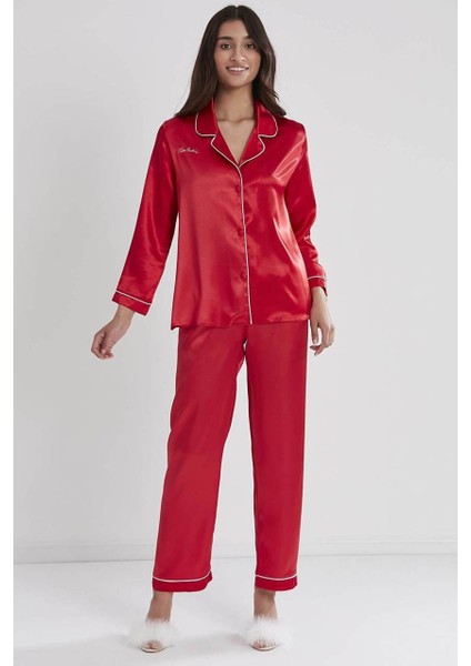 Saten Kadın Pijama Takımı 1200 Kırmızı modelleri