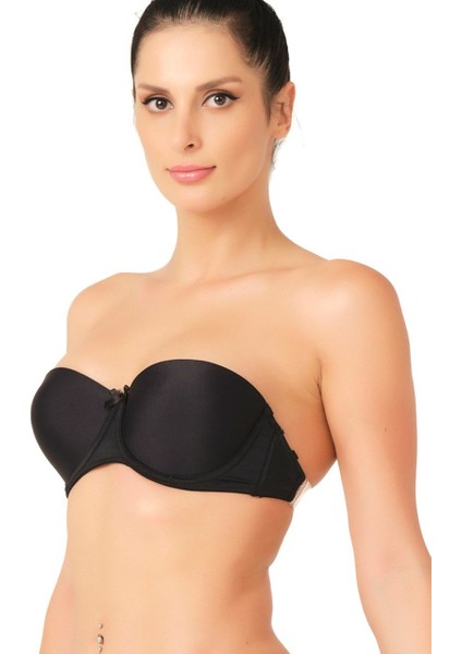 Şeffaf Askılı Push Up Sütyen 701 Siyah