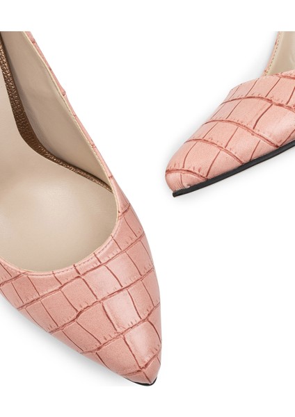 Pembe Kroko Stiletto Kadın Topuklu Ayakkabı