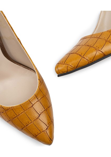 Sarı Kroko Stiletto Kadın Topuklu Ayakkabı modelleri