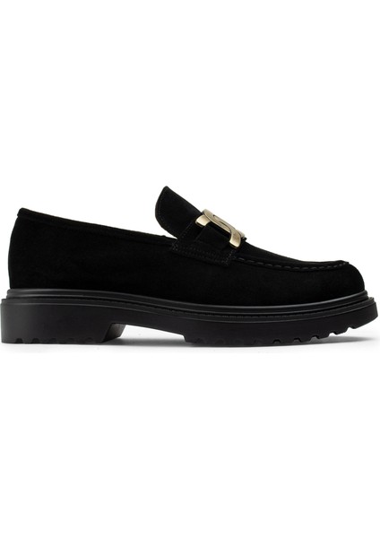 Süet Siyah Tokalı Kadın Loafer