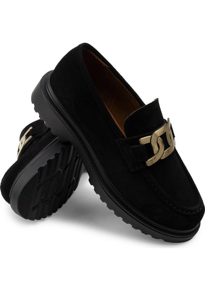 Süet Siyah Tokalı Kadın Loafer modelleri