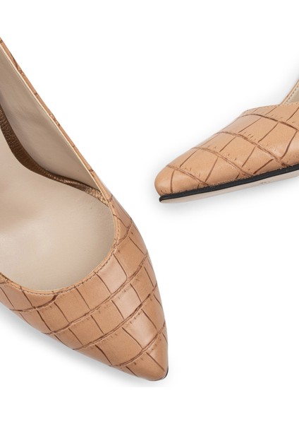 Vizon Rengi Kroko Stiletto Kadın Topuklu Ayakkabı