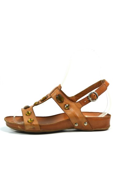 109 Deri Siyah & Taba Taşlı Kadın Sandalet