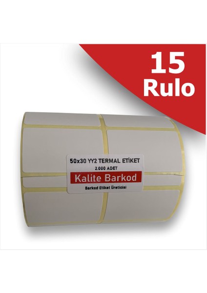 50X30 Yanyana 2li Termal Etiket | 15 Rulo Barkod Etiketi