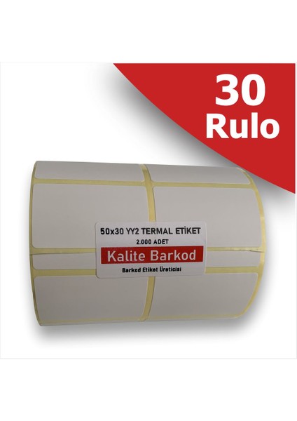 50X30 Yanyana 2li Termal Etiket | 30 Rulo Barkod Etiketi