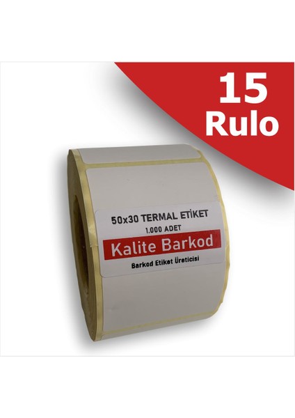 50X30 Termal Etiket |15 Rulo Barkod Etiketi