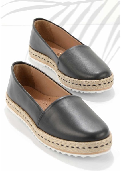 Siyah Deri Kadın Espadril K01582021803