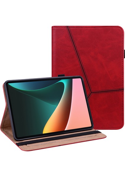 Xiaomi Pad 5 / Xiao Mi Pad 5 Pro Için Taşınabilir Kart Yuvalı Pu Deri Tablet Kılıfı - Kırmızı (Yurt Dışından)