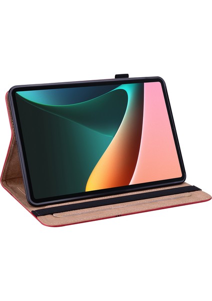 Xiaomi Pad 5 / Xiao Mi Pad 5 Pro Için Taşınabilir Kart Yuvalı Pu Deri Tablet Kılıfı - Kırmızı (Yurt Dışından)