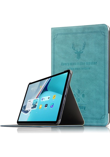 Huawei Matepad 11 Için Katlanabilir Geyik Desen Baskılı Deri Tablet Kılıfı - Mavi (Yurt Dışından)