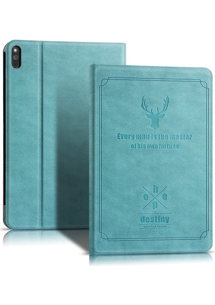 Huawei Matepad 11 Için Katlanabilir Geyik Desen Baskılı Deri Tablet Kılıfı - Mavi (Yurt Dışından)