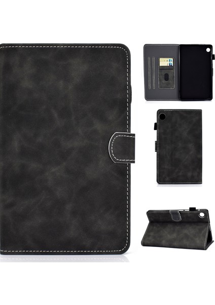 Için Kart Yuvalı Mikrofiber Deri Tablet Kılıfı - Siyah (Yurt Dışından)