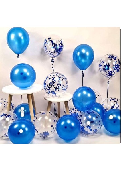 Mavi Konfetili Balon Seti