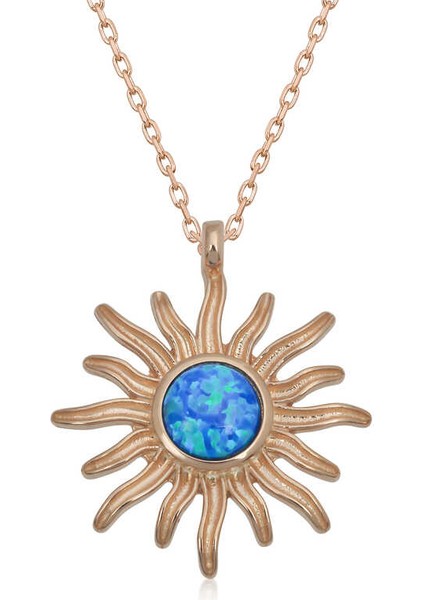 ​gümüş Mavi Opal Taşlı Güneş Kadın Kolye