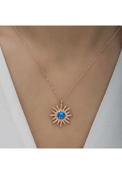 ​gümüş Mavi Opal Taşlı Güneş Kadın Kolye indirimleri