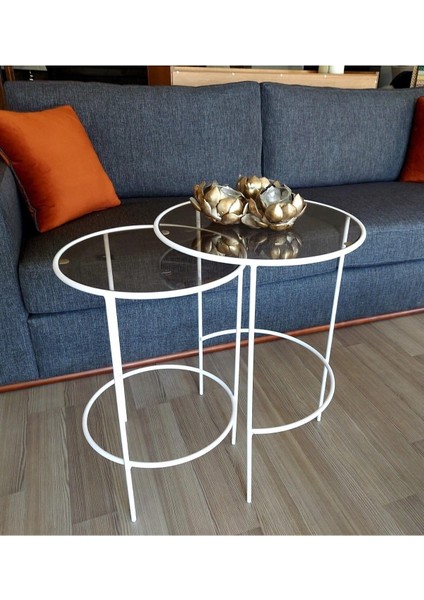 Nesting 2'li Yuvarlak Metal Zigon Yan Sehpa