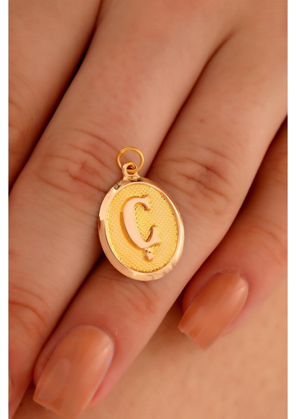14 Ayar Altın Ç Harfi Nostalji Oval Kolye Ucu fiyatları