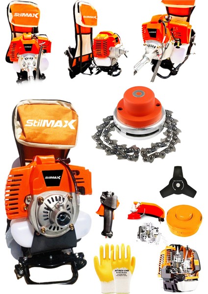 Turbo Çelik Krank 3.2 Hp 63cc Benzinli Sırt Tipi Tırpan Çayır Ot Biçme Makinesi +Canavar Başlık +Yağ
