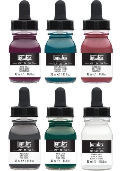 Professional Akrilik Mürekkep Seti 6 Renk x 30 ml Muted Collection White