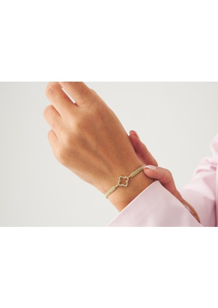 Gold Yonca Örgü Ip Best Friends Bileklik