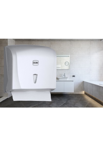 Vialli K20M Banyo Mutfak Lavabo Pratik Z Katlı Kağıt Havlu Dispenseri Kapasite 200 Kağıt Gri