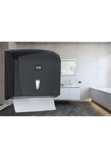 Vialli K20B Banyo Mutfak Lavabo Pratik Z Katlı Kağıt Havlu Dispenseri Kapasite 200 Kağıt Siyah