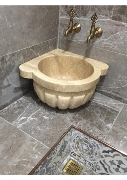 Traverten Köşe Kavun Dilimli Mermer Kurna