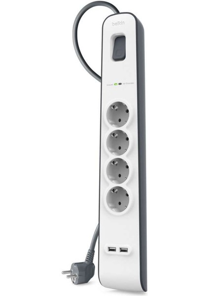 Akım Korumalı Uzatma Priz 4lü , 2m , 2x 2.4A USB Girişi
