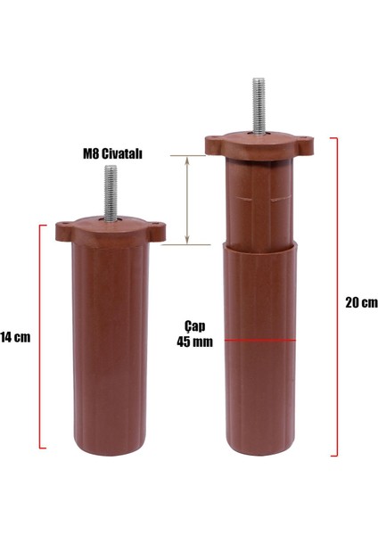 Kanepe Baza Koltuk Destek Ayağı M8 Civata Ayarlı Kahverengi Ayak 14 Cm (4 Adet)