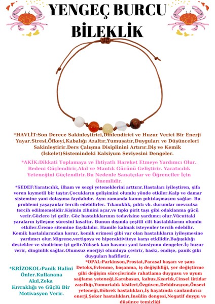 Özel Tasarım Doğal Taş Yengeç Burcu Bileklik Havlit Akik Sedef Opal Krizokol fiyatları