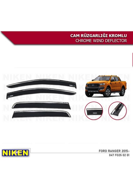 Ford Ranger Kromlu Cam Rüzgarlığı 4'lü Set (2015-2020) Niken fiyatları