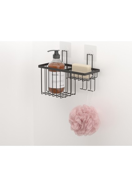 Teknotel Yapışkanlı Tek Katlı Sabunluk Raf Mat Siyah St309