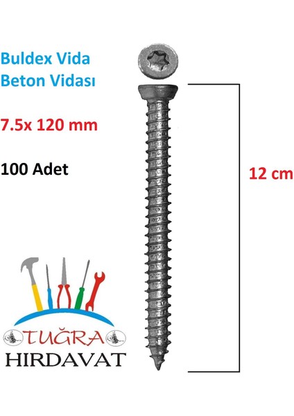 Buldex Vida 7.5X120 Dübelsiz T30 Torx Buldeks Vida 12 cm 100 Adet