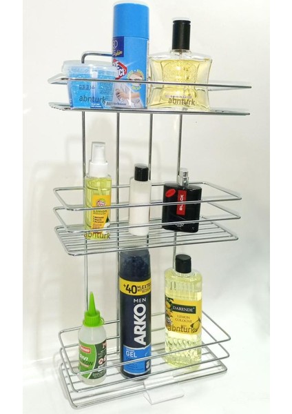 Metal Banyo Düz Raf Sistemi Garantili Paslanmaz Çelik 3 Katlı Krom Banyo Rafı Şampuanlık 27X11X52CM