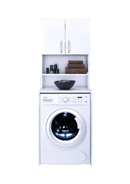Çamaşır Makinesi Dolabı Banyo Dolabı Raflı Kapaklı Dolap