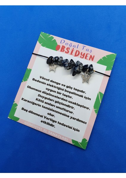 Obsidyen Doğal Taş Bileklik Kelebek Detaylı Orijinal Doğal Taş