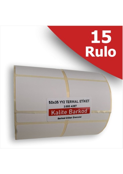 50X35 Yanyana 2li Termal Etiket | 15 Rulo Barkod Etiketi