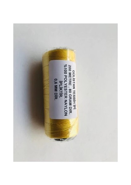 Makaralı, Sarırenk Tesbih İPİ...200 Metre , 80 GRAMDIR...%100 Polyester Naylon Iptir...0,6 mm Kalınlığındadır.....