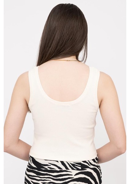 Kadın Ekru Basic Fitilli Crop Örme Atlet fırsatları