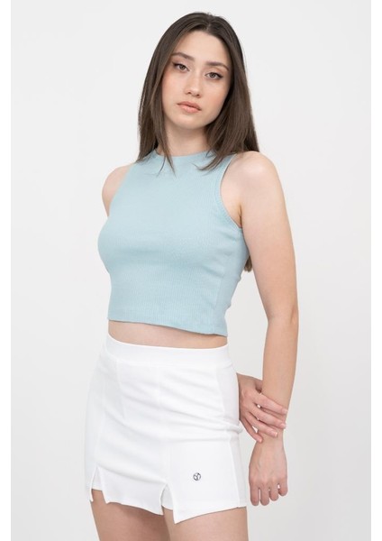 Kadın Açık Mavi Fitilli Super Crop Örme Atlet