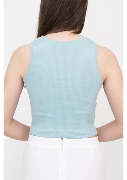 Kadın Açık Mavi Fitilli Super Crop Örme Atlet