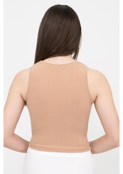 Kadın Kahverengi Fitilli Super Crop Örme Atlet fırsatları