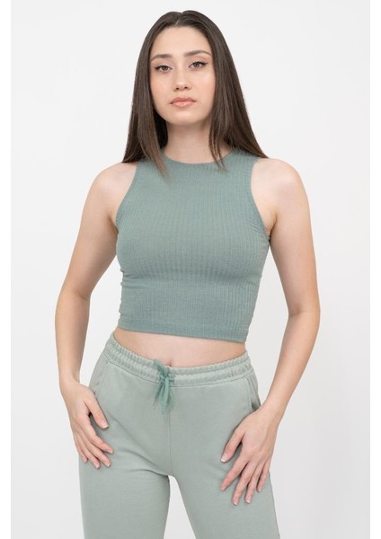 Yeşil Fitilli Super Crop Örme Atlet