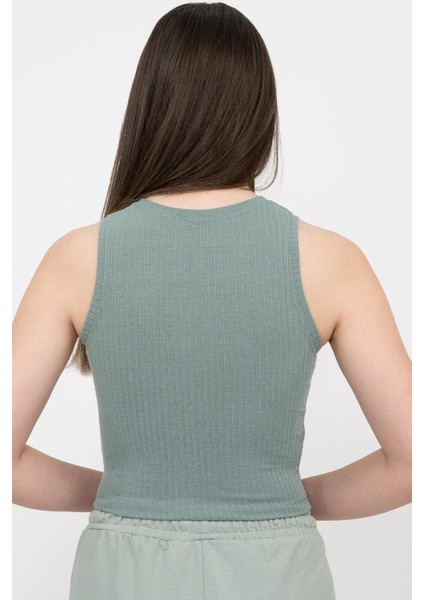 Kadın Yeşil Fitilli Super Crop Örme Atlet fırsatları