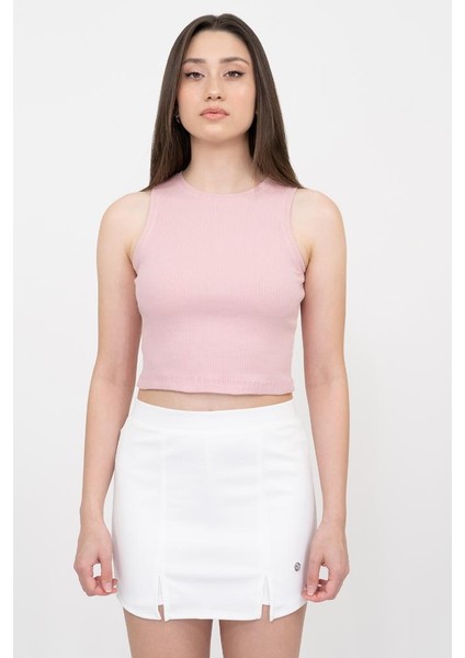 Kadın Pembe Fitilli Super Crop Örme Atlet