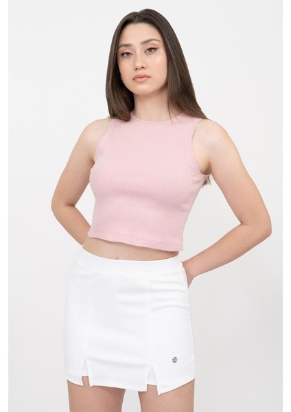 Kadın Pembe Fitilli Super Crop Örme Atlet