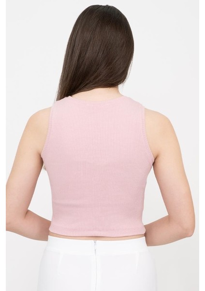 Kadın Pembe Fitilli Super Crop Örme Atlet