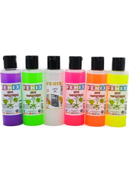 Slime Jeli ve Boraks 5 Renk Slime Jeli + 70ML Sıvı Boraks Seti Slime Malzemesi