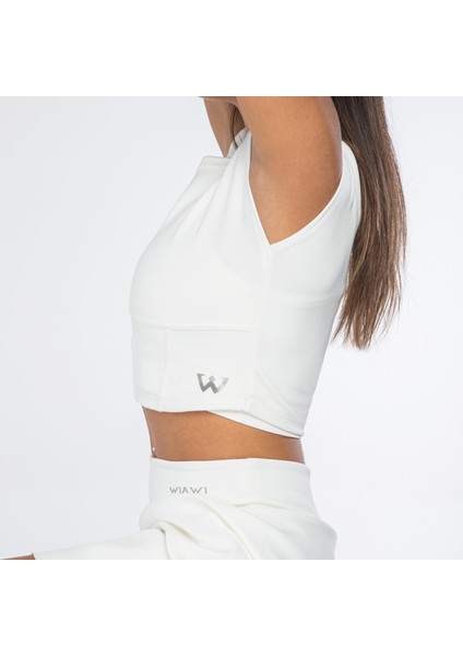 Kadın Spor Fit Rahat Tişört Esnek Crop Top - Unique Beyaz